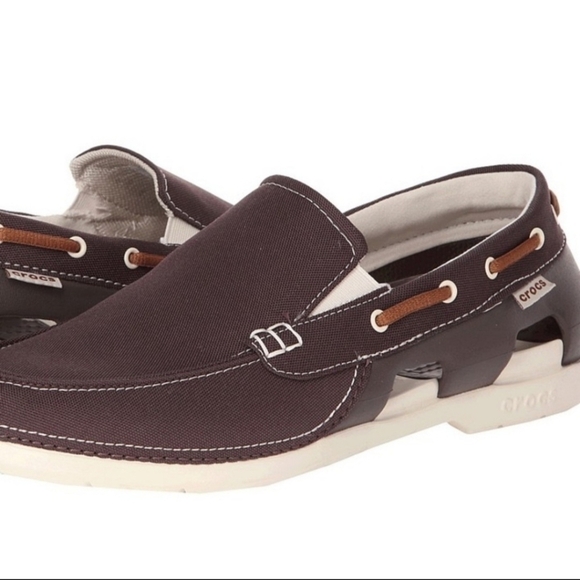 CROCS Other - Crocs Beach Line Slip-On Boat Shoe Men's 9 Brown Canvas Rubber Sole Breathable